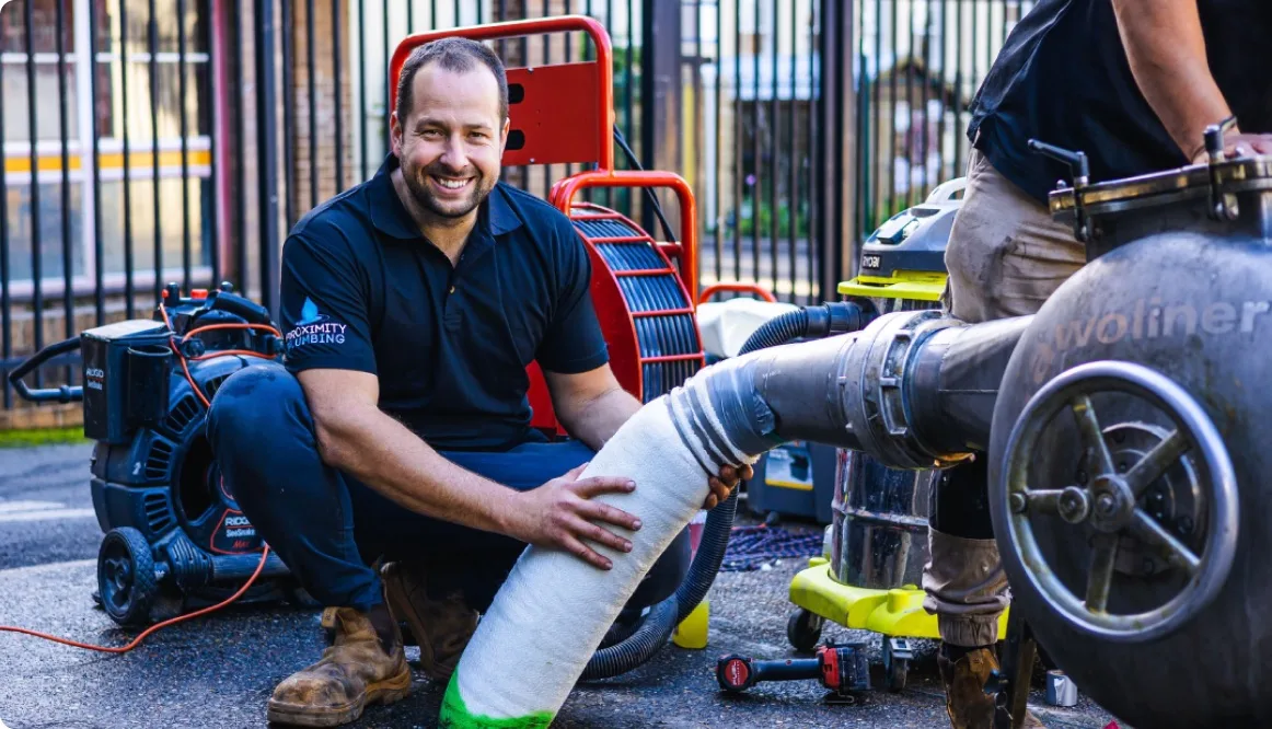 Pipe relining equipment set up at the job